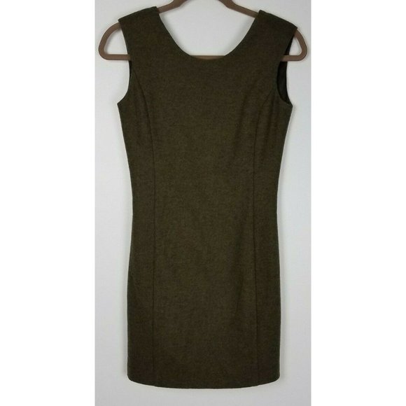 Carine Roitfeld Sz. 1 Moss Green Wool Fitted Sleeveless Short Satin Lined Dress - Picture 1 of 4